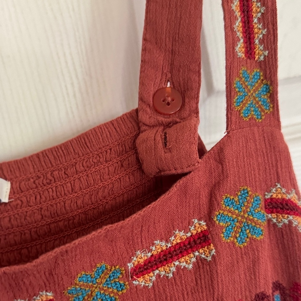 American Age Terracotta Aztec smocked Embroidered Tank Top - Picture 4 of 5